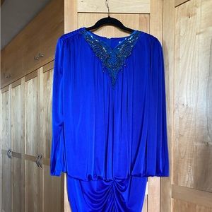 Blue sequined evening dress